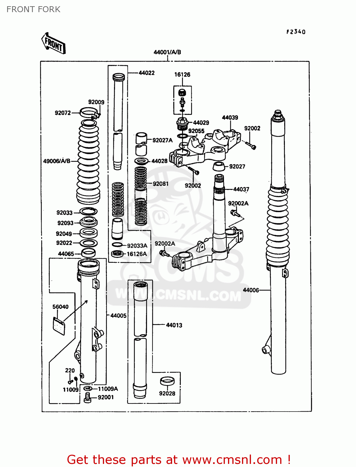 FRONT FORK KL250D5 KLR250 1988 EUROPE UK FG GR