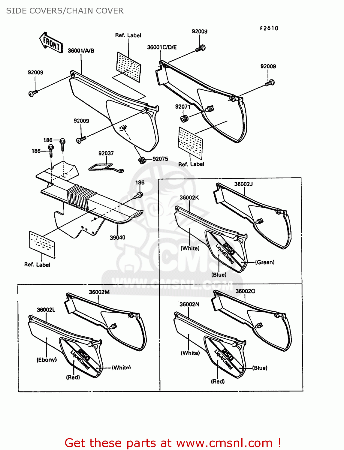 SIDE COVERS/CHAIN COVER KL250D5 KLR250 1988 EUROPE UK FG GR