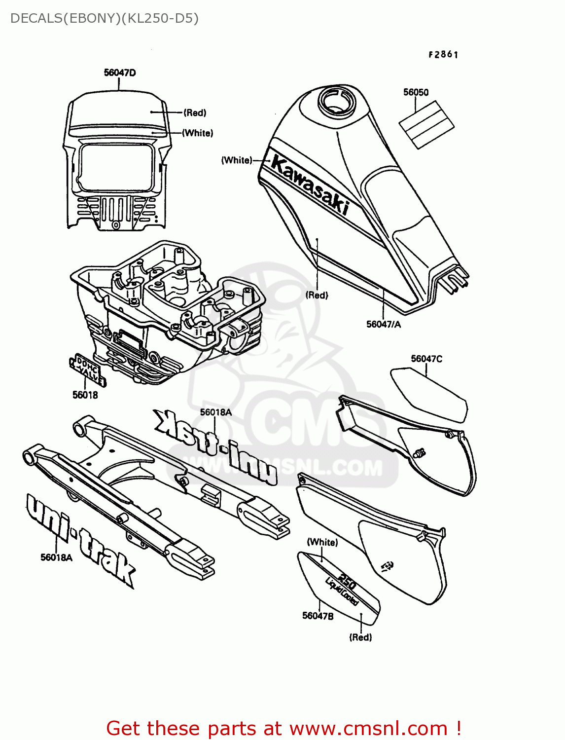 DECALS(EBONY)(KL250-D5) KL250D5 KLR250 1988 EUROPE UK FG GR
