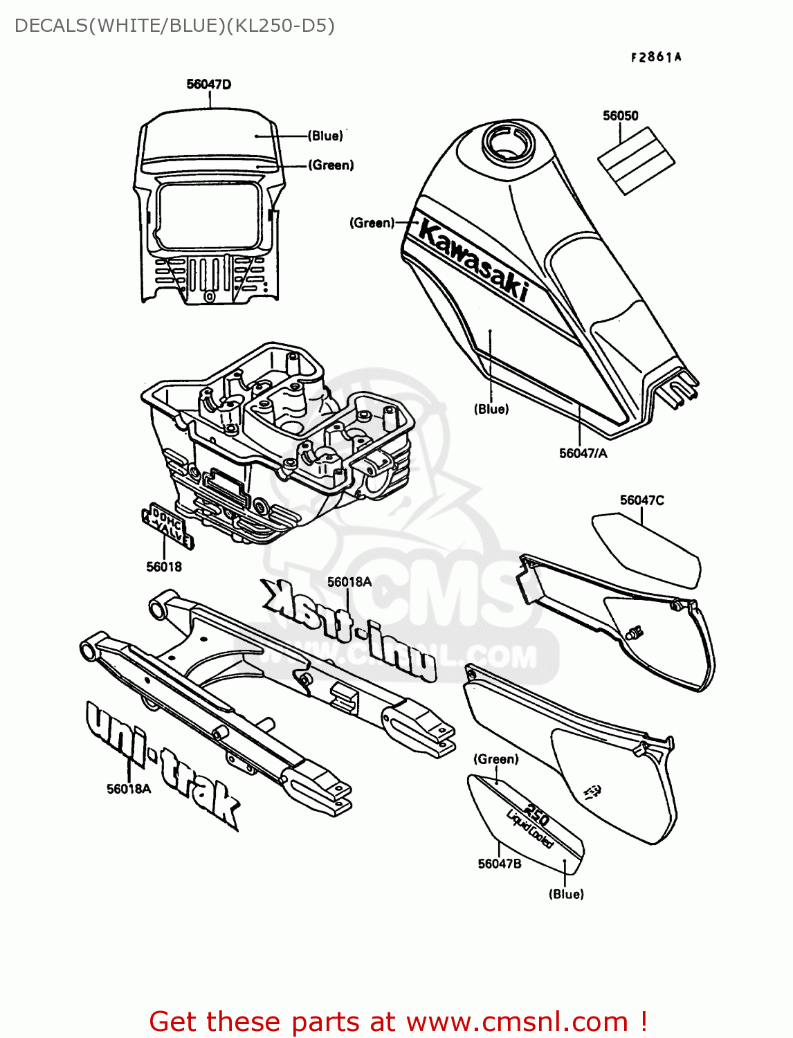 DECALS(WHITE/BLUE)(KL250-D5) KL250D5 KLR250 1988 EUROPE UK FG GR