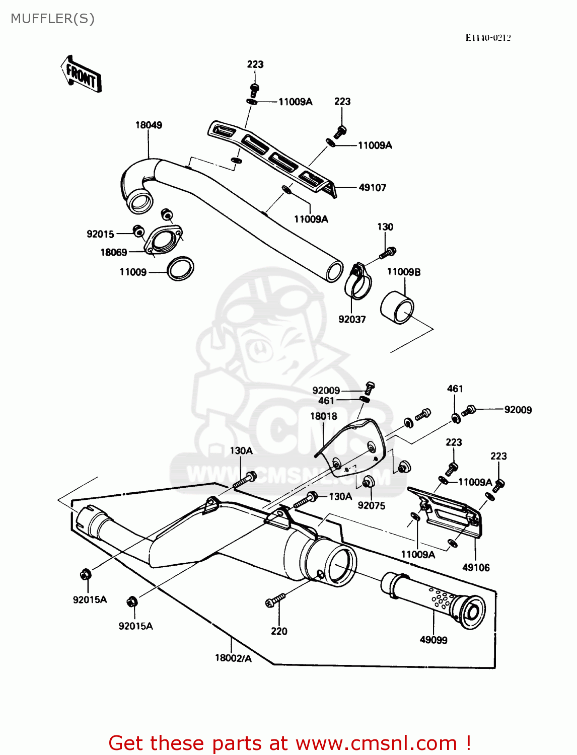 MUFFLER(S) KL250D5 KLR250 1988 USA CALIFORNIA CANADA