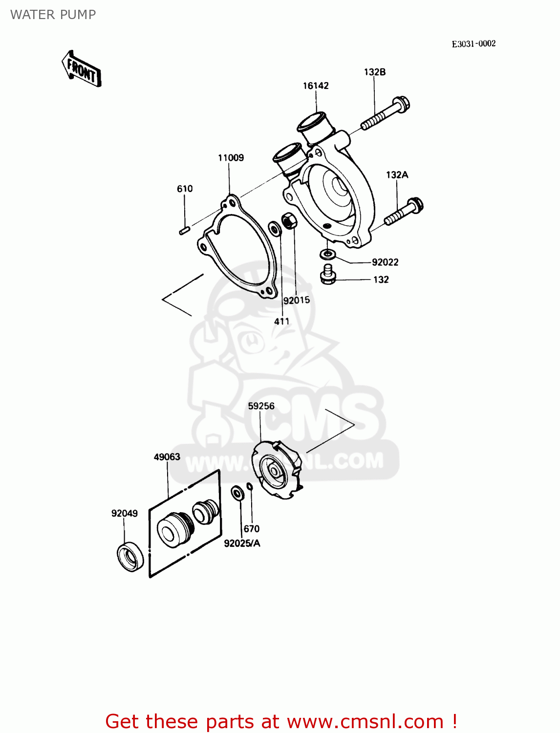 WATER PUMP KL250D5 KLR250 1988 USA CALIFORNIA CANADA