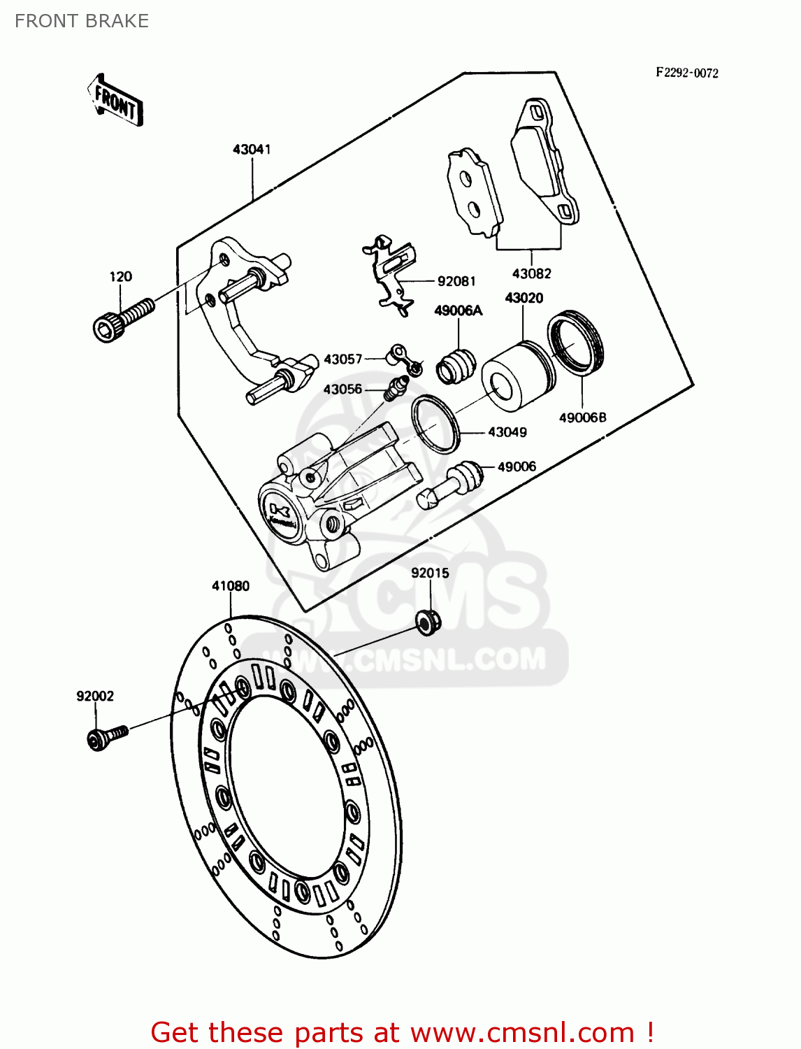 FRONT BRAKE KL250D5 KLR250 1988 USA CALIFORNIA CANADA