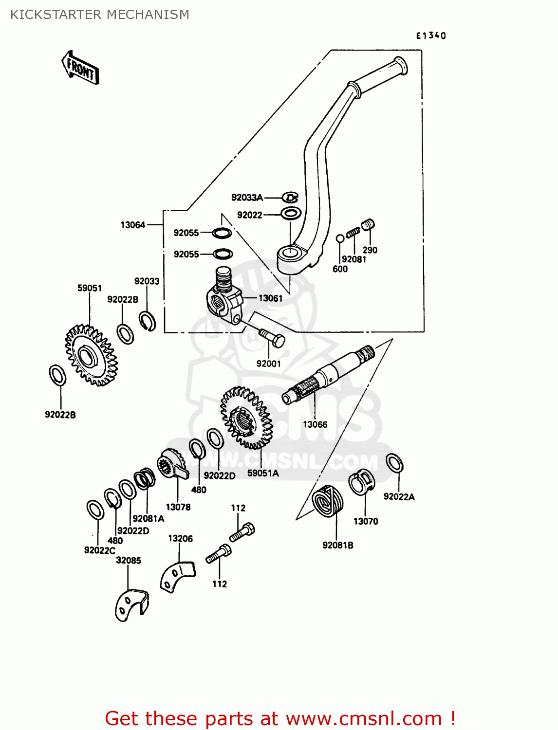 KICKSTARTER MECHANISM KL250D6 KLR250 1989 EUROPE UK FG GR NR ST