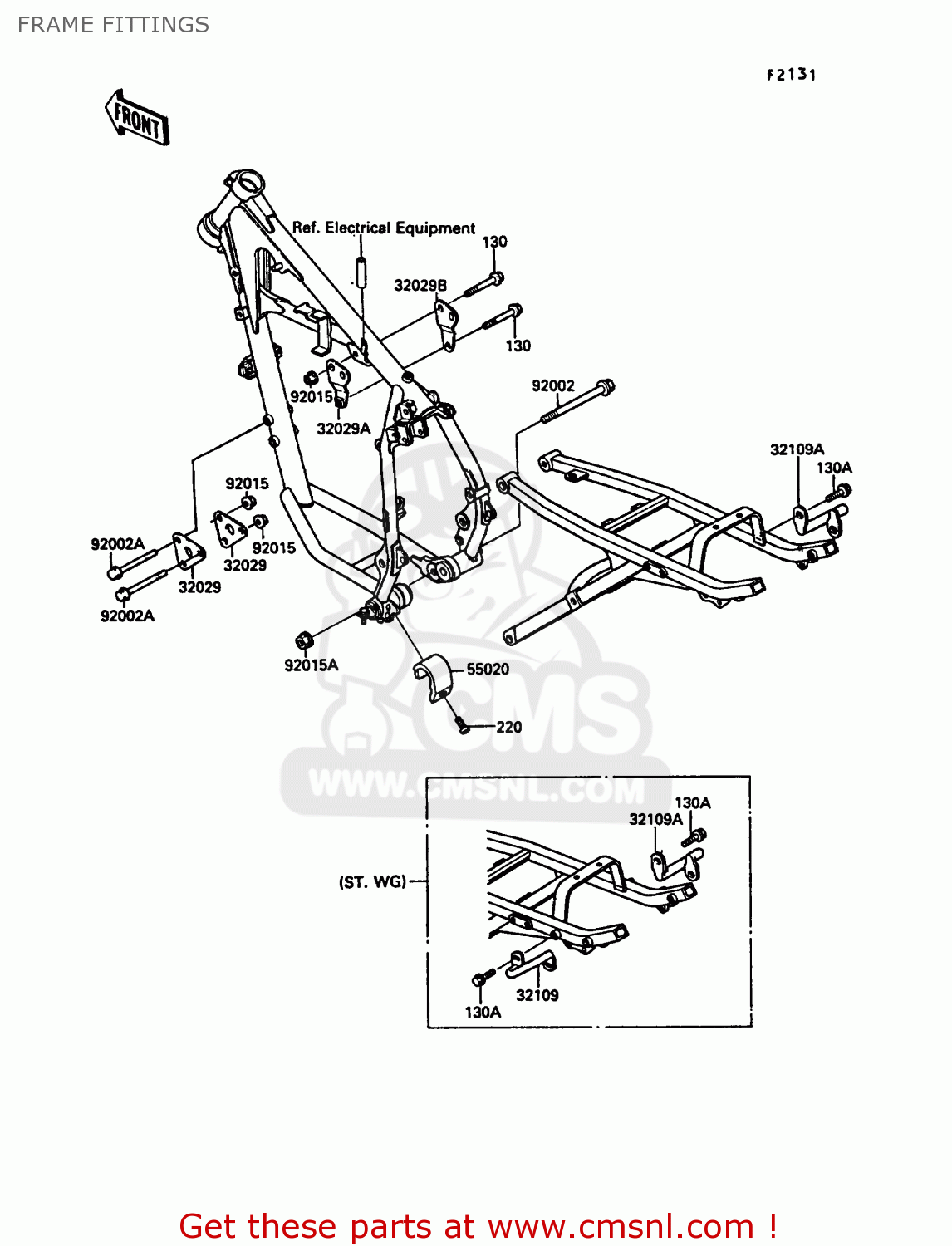 FRAME FITTINGS KL250D6 KLR250 1989 EUROPE UK FG GR NR ST
