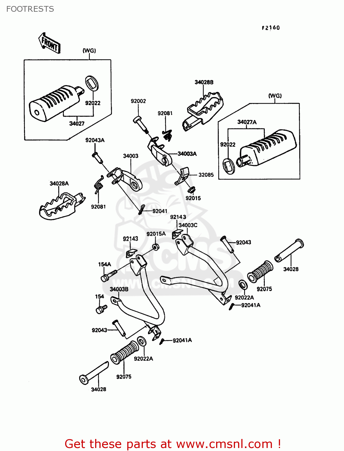 FOOTRESTS KL250D6 KLR250 1989 EUROPE UK FG GR NR ST