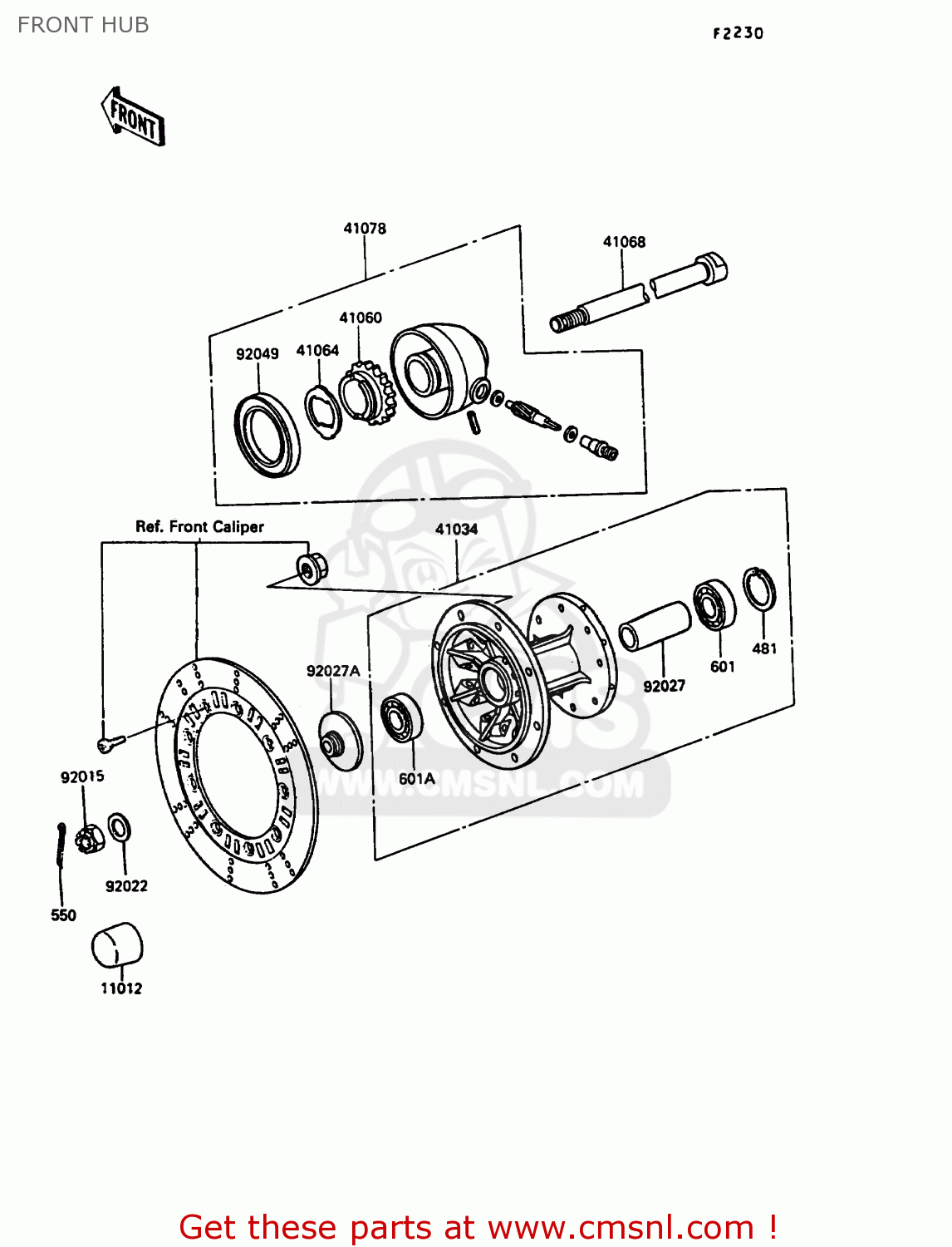 FRONT HUB KL250D6 KLR250 1989 EUROPE UK FG GR NR ST