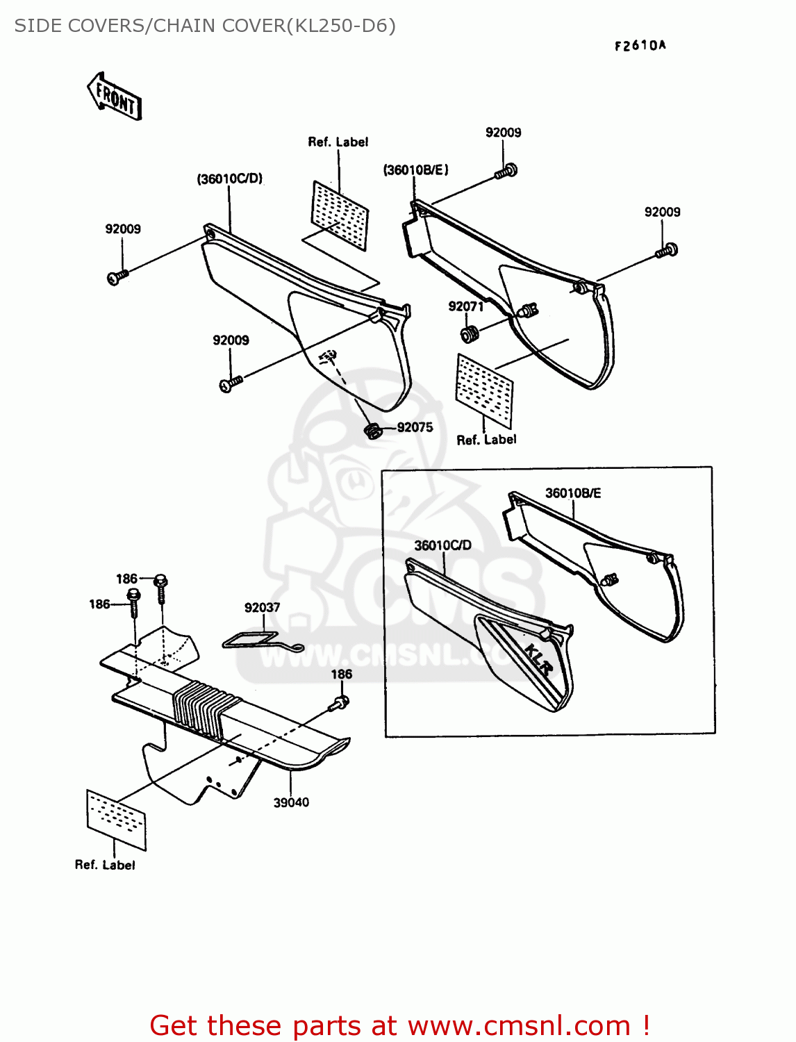 SIDE COVERS/CHAIN COVER(KL250-D6) KL250D6 KLR250 1989 EUROPE UK FG GR NR ST
