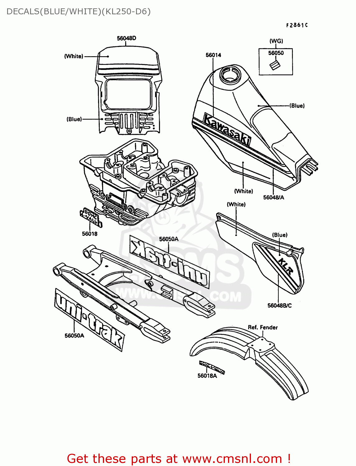 DECALS(BLUE/WHITE)(KL250-D6) KL250D6 KLR250 1989 EUROPE UK FG GR NR ST