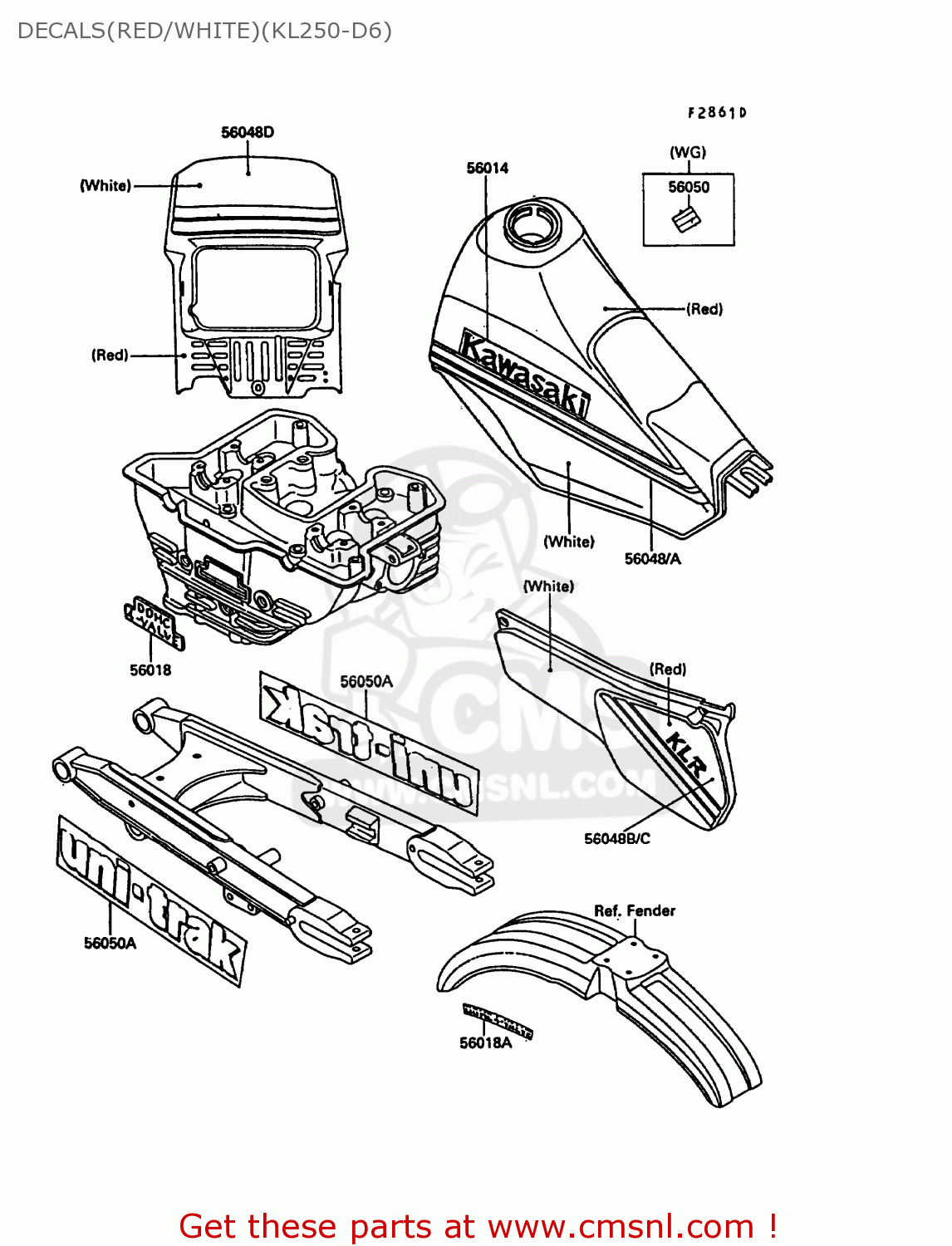 DECALS(RED/WHITE)(KL250-D6) KL250D6 KLR250 1989 EUROPE UK FG GR NR ST