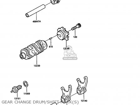 GEAR CHANGE DRUM/SHIFT FORK(S) - KL250D6 KLR250 1989 EUROPE UK FG GR NR ST