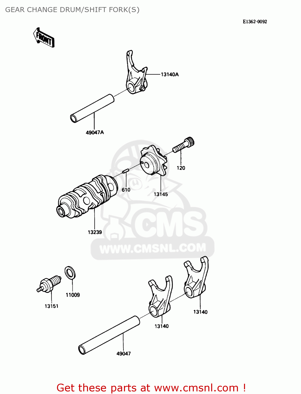 GEAR CHANGE DRUM/SHIFT FORK(S) KL250D6 KLR250 1989 USA CALIFORNIA CANADA
