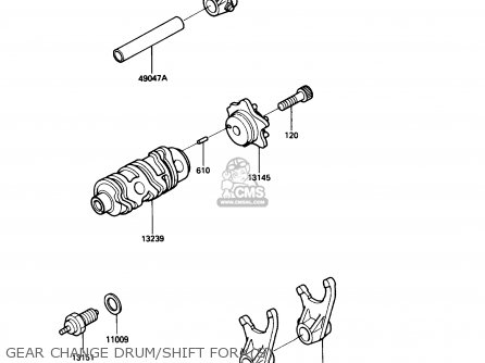 GEAR CHANGE DRUM/SHIFT FORK(S) - KL250D6 KLR250 1989 USA CALIFORNIA CANADA