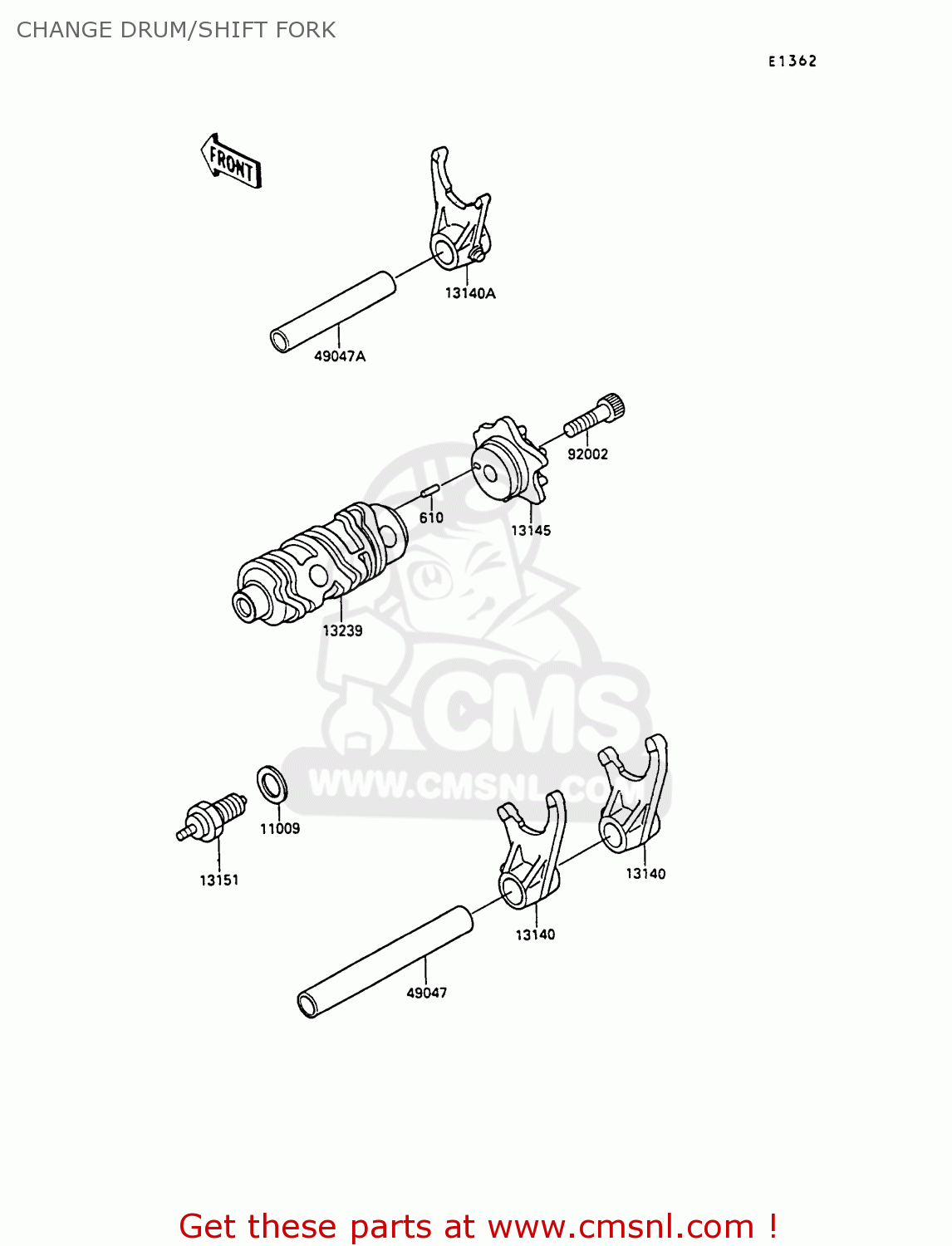 CHANGE DRUM/SHIFT FORK KL250D7 KLR250 1990 EUROPE UK FG GR