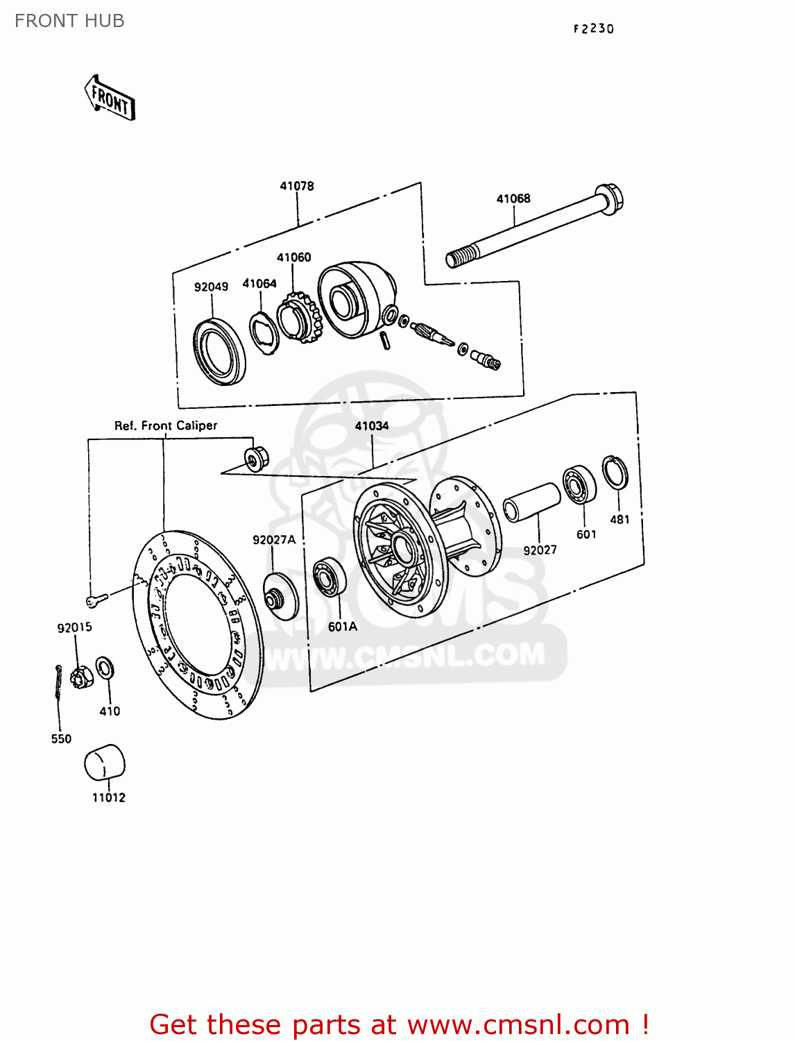 FRONT HUB KL250D7 KLR250 1990 EUROPE UK FG GR