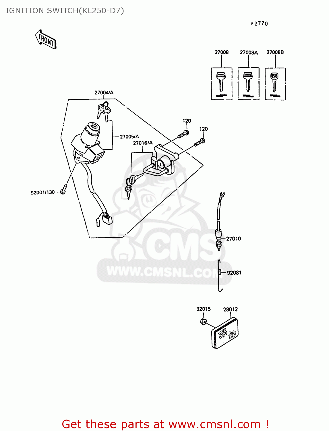 IGNITION SWITCH(KL250-D7) KL250D7 KLR250 1990 EUROPE UK FG GR