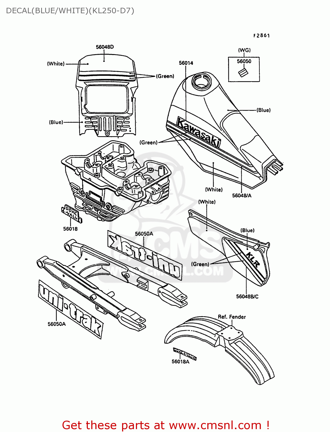 DECAL(BLUE/WHITE)(KL250-D7) KL250D7 KLR250 1990 EUROPE UK FG GR