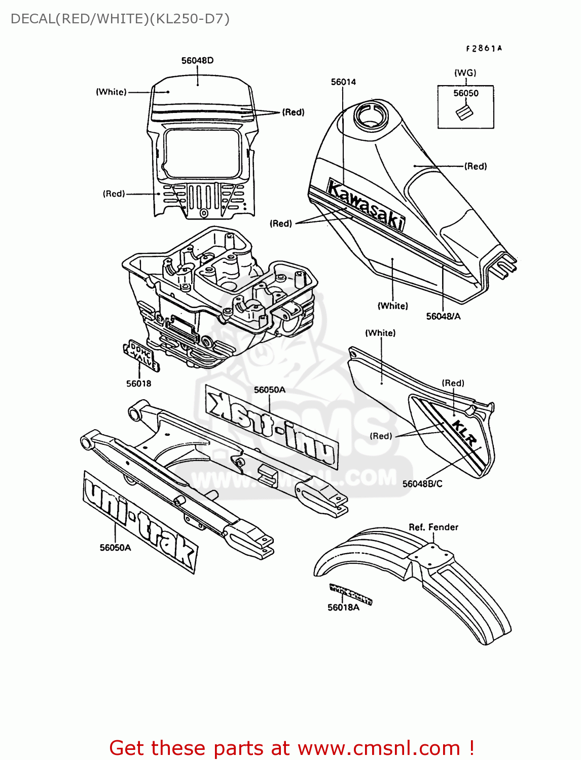 DECAL(RED/WHITE)(KL250-D7) KL250D7 KLR250 1990 EUROPE UK FG GR