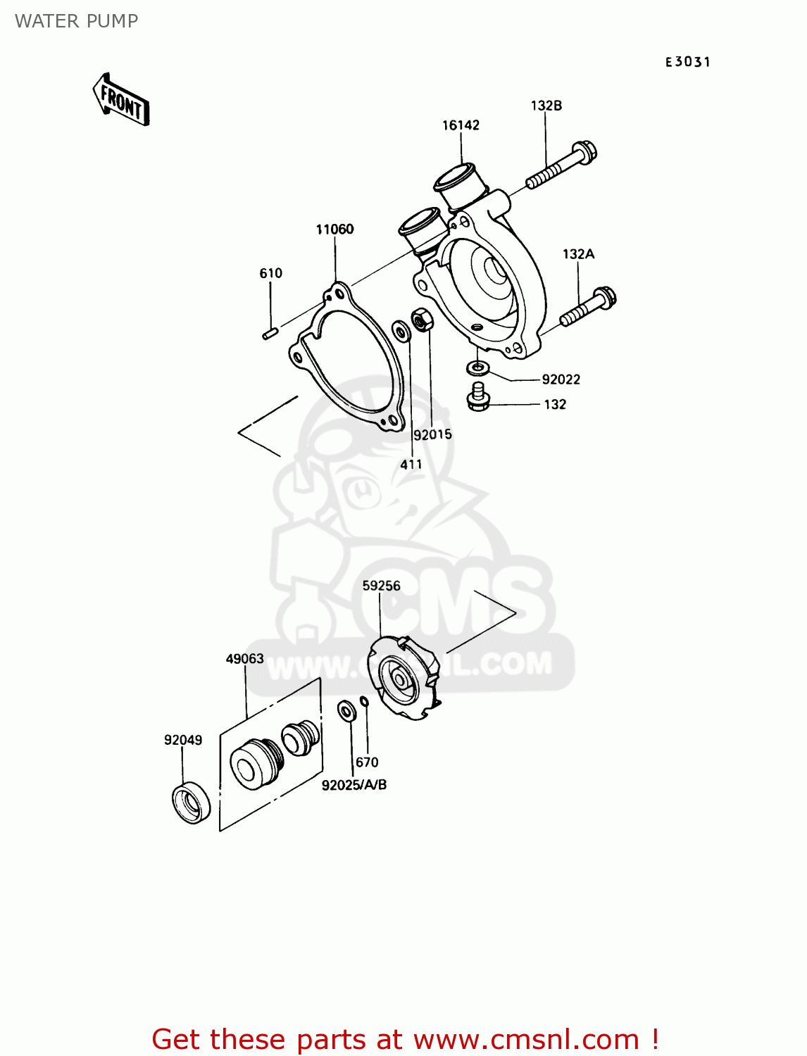 WATER PUMP KL250D7 KLR250 1990 USA CALIFORNIA CANADA