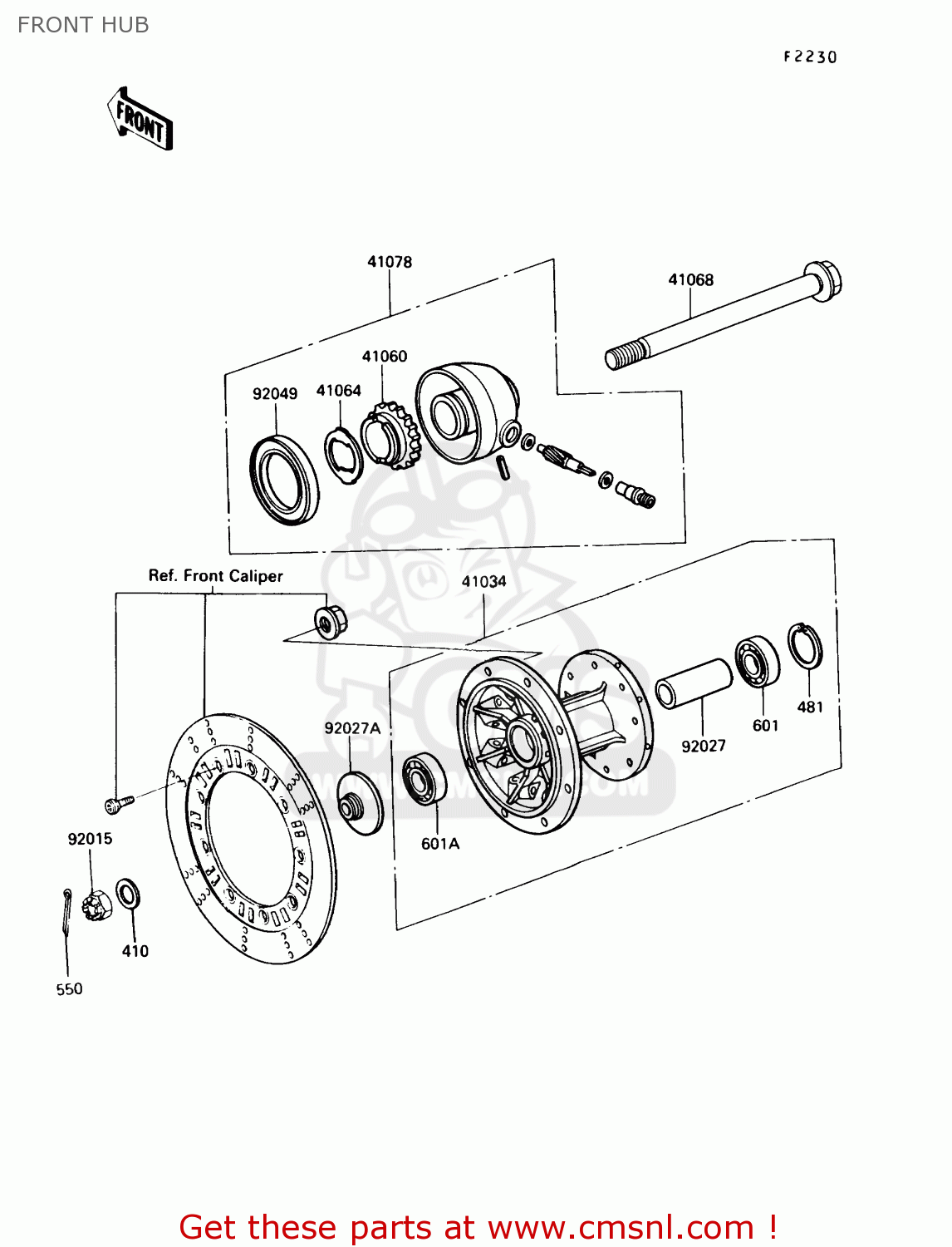 FRONT HUB KL250D7 KLR250 1990 USA CALIFORNIA CANADA