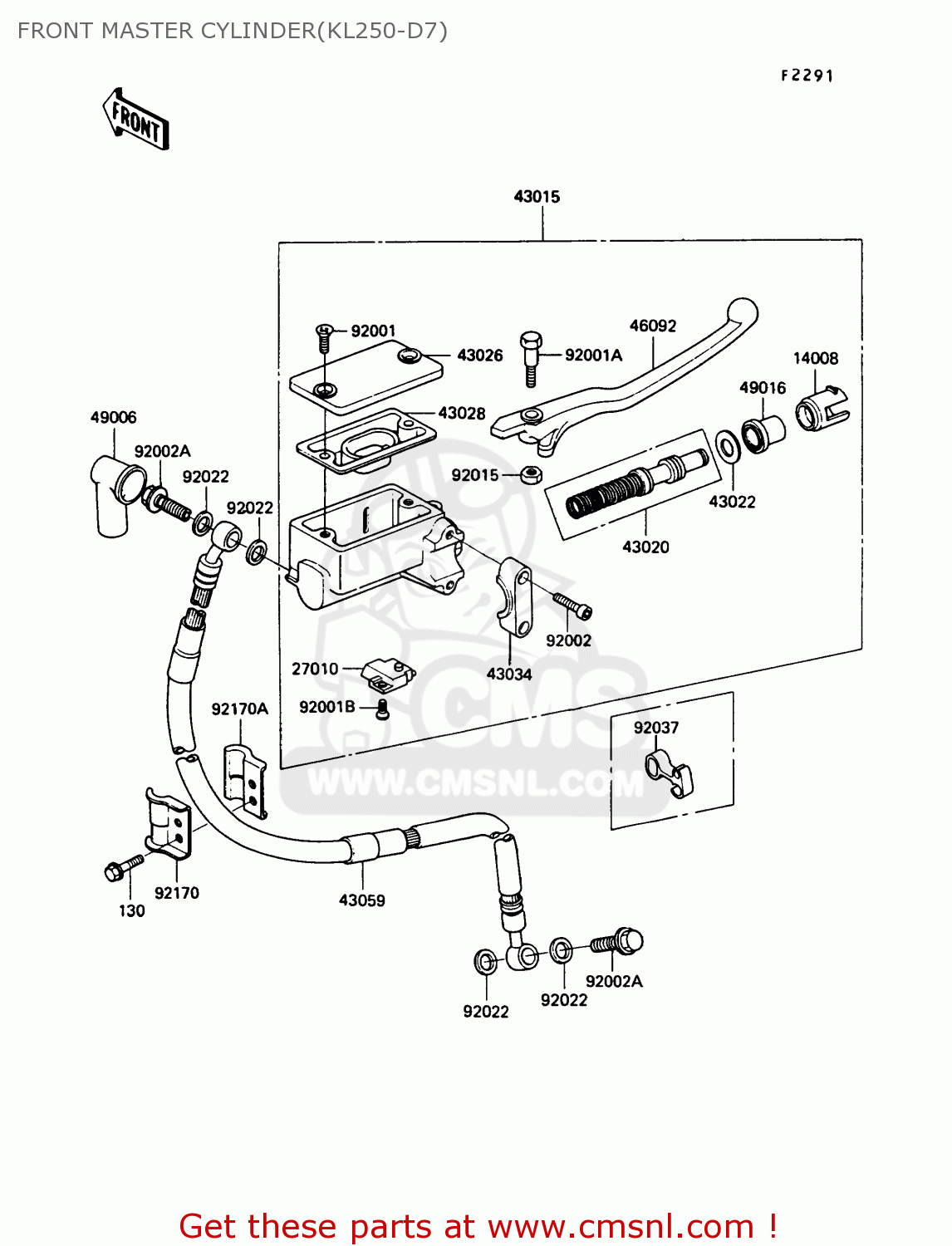 FRONT MASTER CYLINDER(KL250-D7) KL250D7 KLR250 1990 USA CALIFORNIA CANADA
