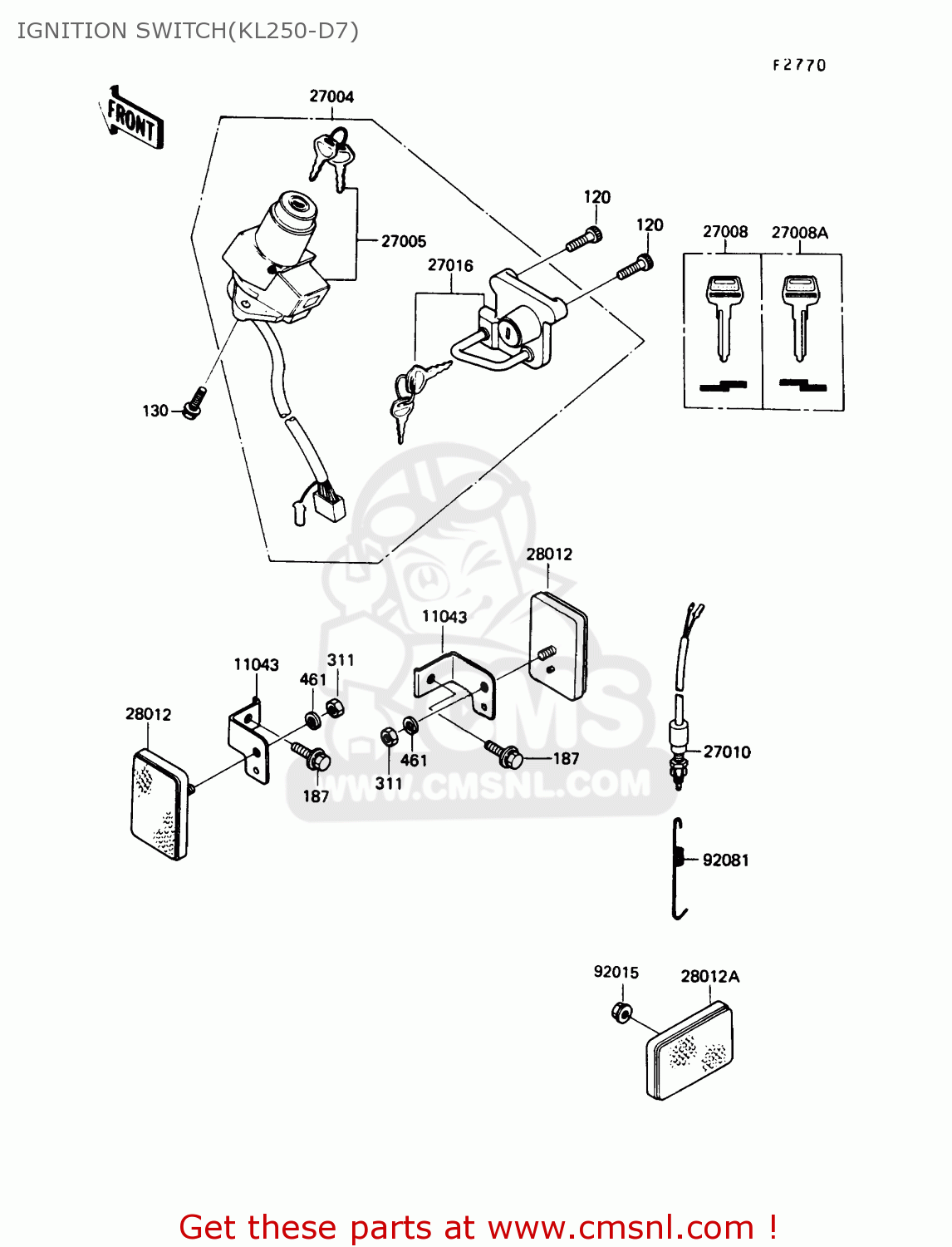 IGNITION SWITCH(KL250-D7) KL250D7 KLR250 1990 USA CALIFORNIA CANADA