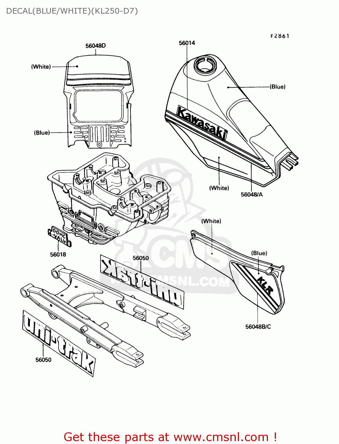 DECAL(BLUE/WHITE)(KL250-D7) KL250D7 KLR250 1990 USA CALIFORNIA CANADA