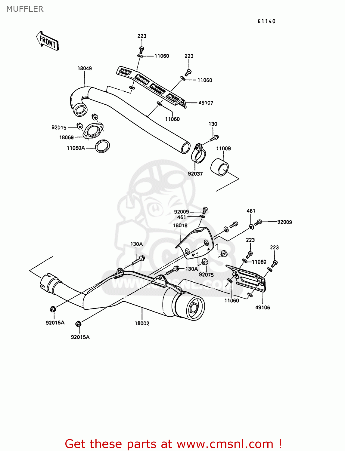 MUFFLER KL250D8 KLR250 1991 EUROPE UK FG GR SD