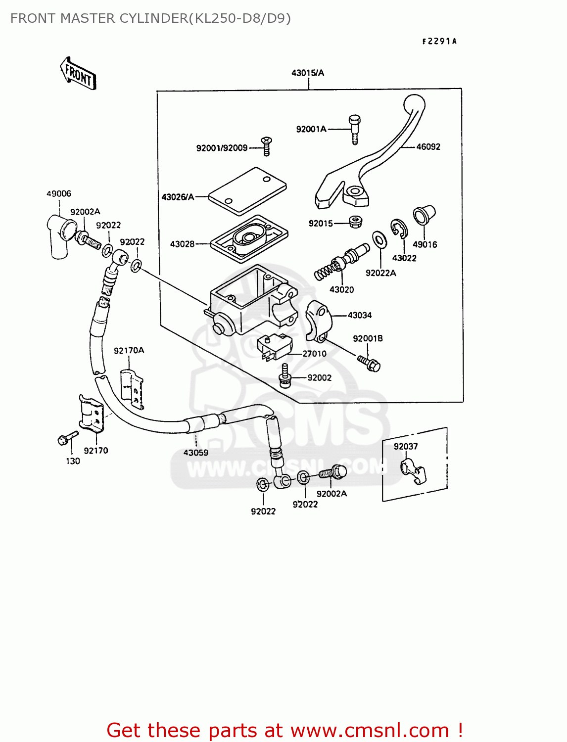 FRONT MASTER CYLINDER(KL250-D8/D9) KL250D8 KLR250 1991 EUROPE UK FG GR SD