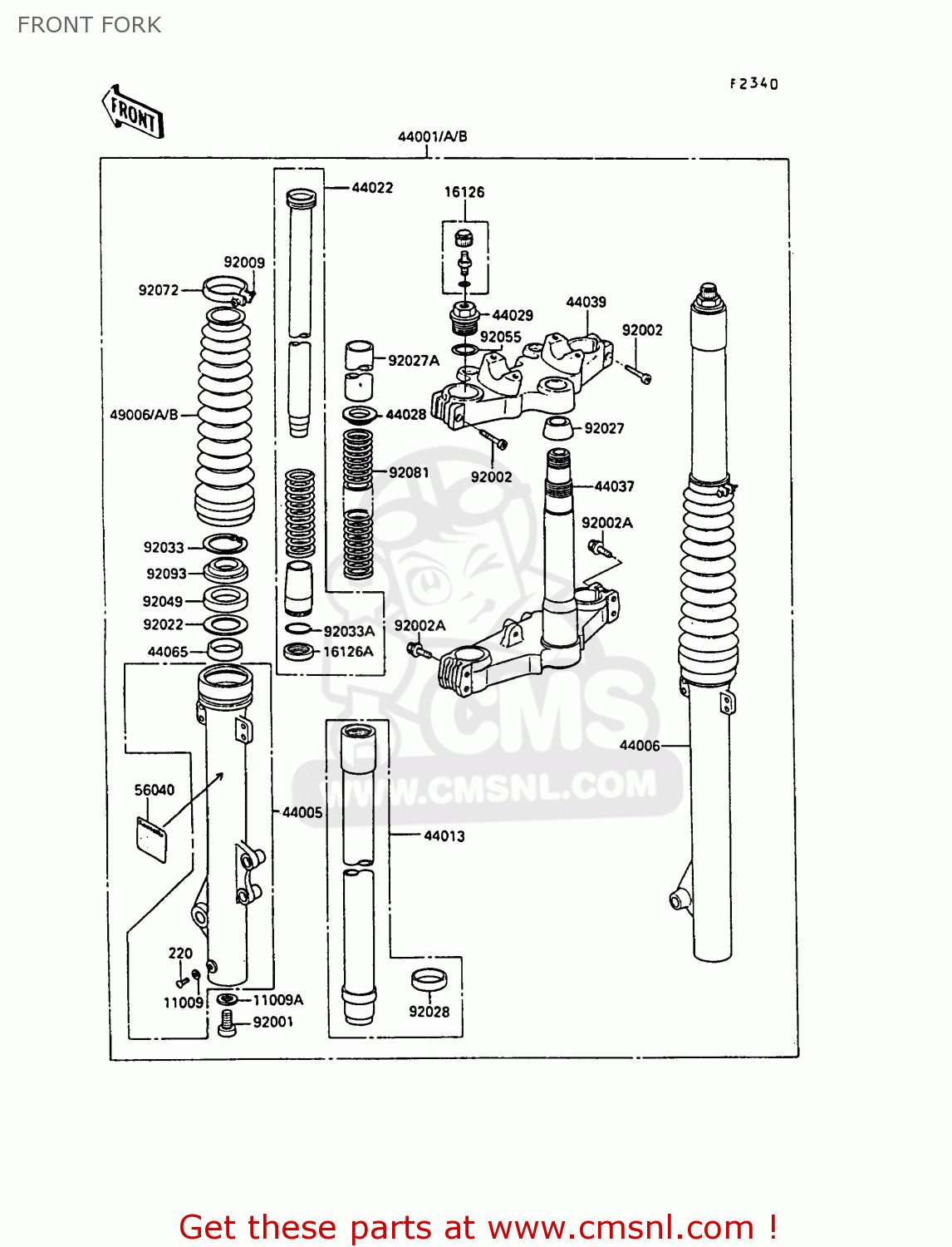 FRONT FORK KL250D8 KLR250 1991 EUROPE UK FG GR SD