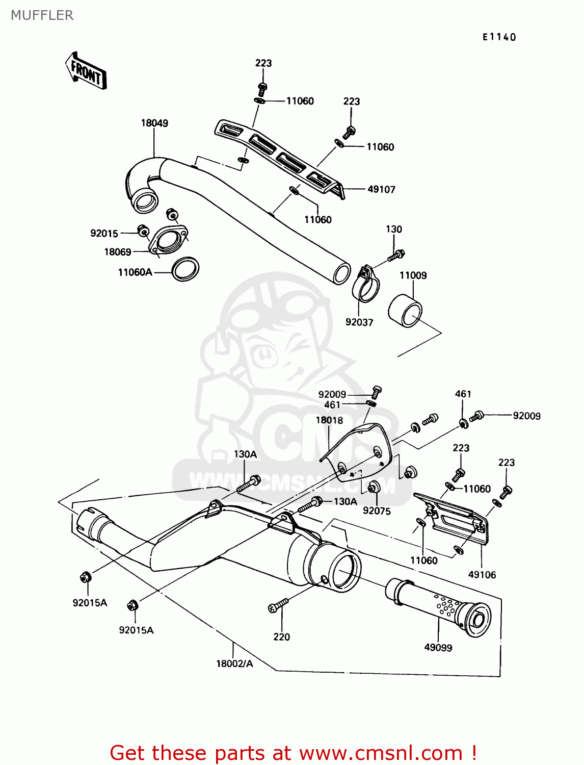 MUFFLER KL250D8 KLR250 1991 USA CALIFORNIA CANADA