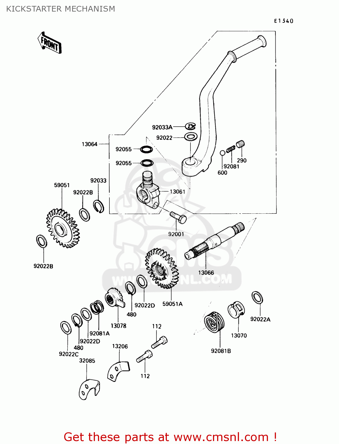 KICKSTARTER MECHANISM KL250D8 KLR250 1991 USA CALIFORNIA CANADA
