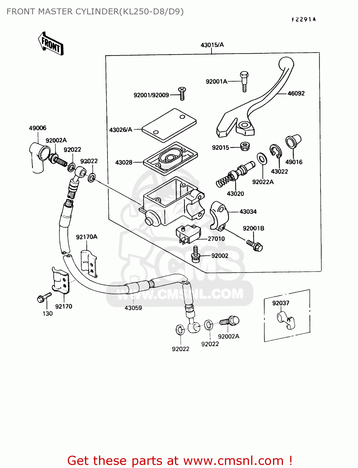FRONT MASTER CYLINDER(KL250-D8/D9) KL250D8 KLR250 1991 USA CALIFORNIA CANADA