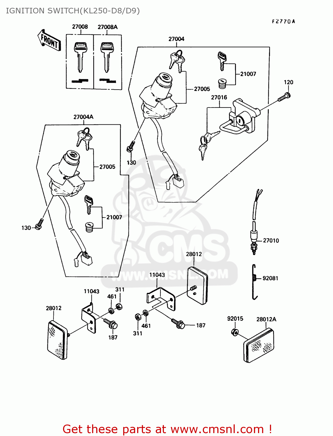 IGNITION SWITCH(KL250-D8/D9) KL250D8 KLR250 1991 USA CALIFORNIA CANADA
