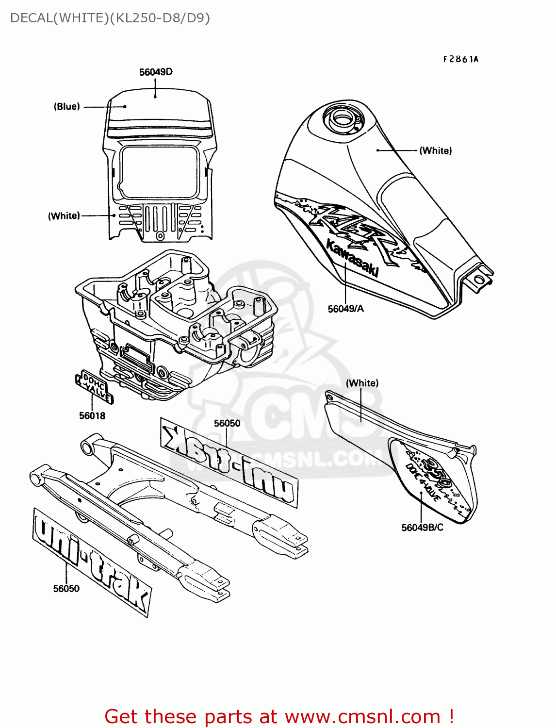 DECAL(WHITE)(KL250-D8/D9) KL250D8 KLR250 1991 USA CALIFORNIA CANADA