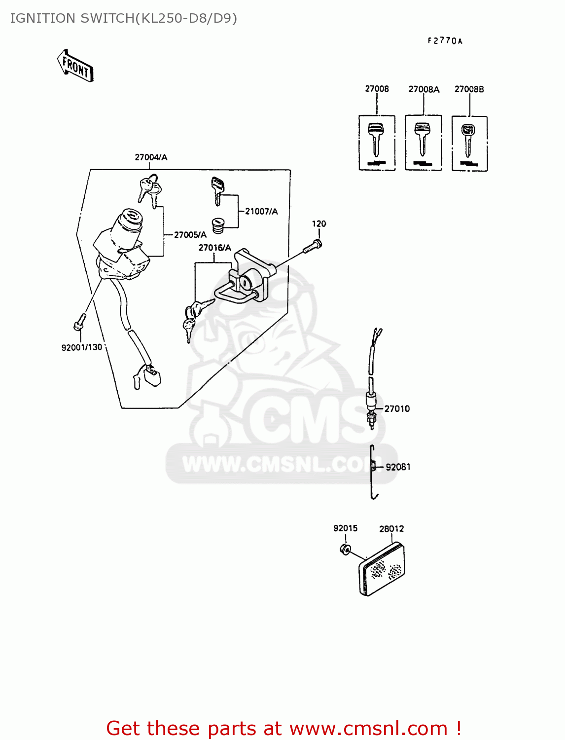 IGNITION SWITCH(KL250-D8/D9) KL250D9 KLR250 1992 NORWAY