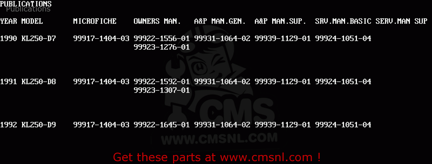 Publications KL250D9 KLR250 1992 NORWAY