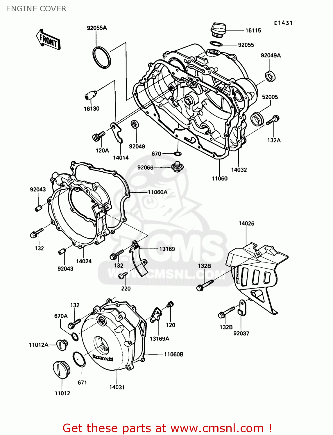 ENGINE COVER KL250D9 KLR250 1992 USA CALIFORNIA CANADA