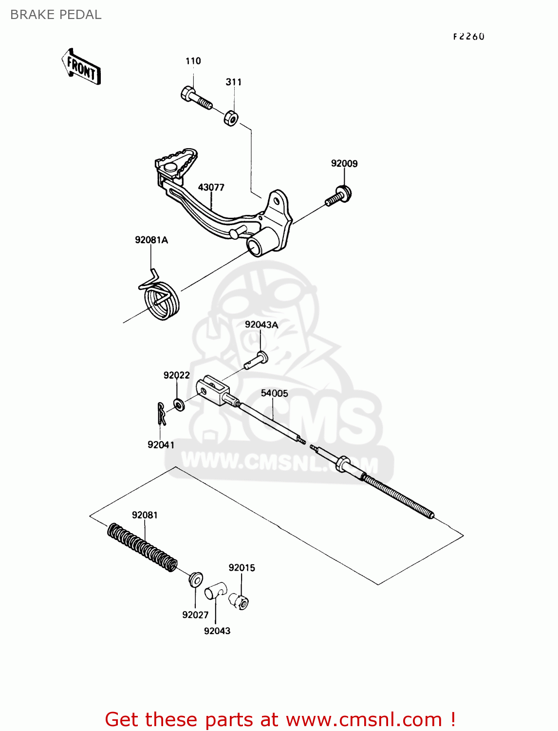 BRAKE PEDAL KL250D9 KLR250 1992 USA CALIFORNIA CANADA