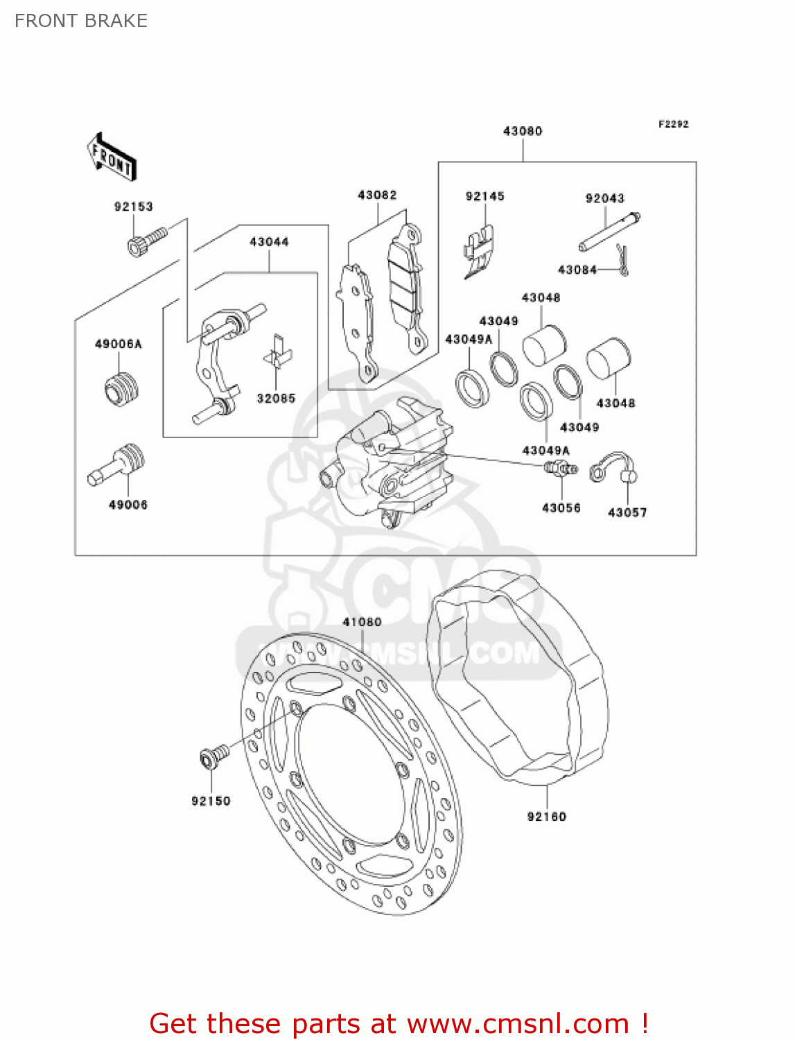 FRONT BRAKE KL250G5 SUPER SHERPA 2001 USA CANADA