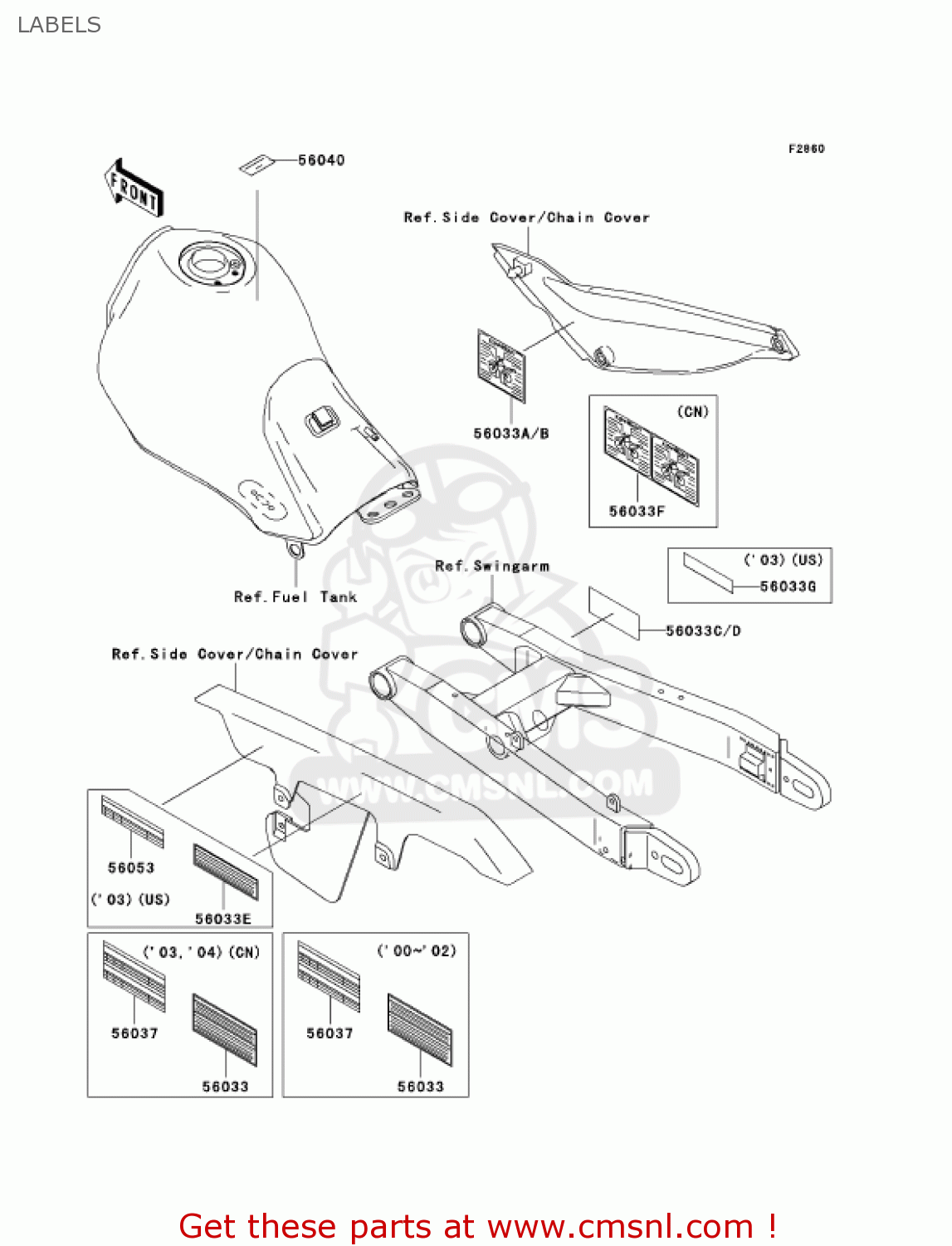 LABELS KL250G7 SUPER SHERPA 2003 USA CANADA