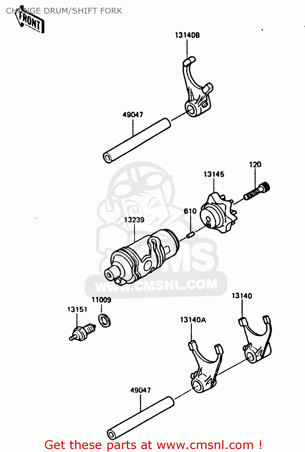 CHANGE DRUM/SHIFT FORK KL600B1 1985 EUROPE UK FR GR IT NR SD WK