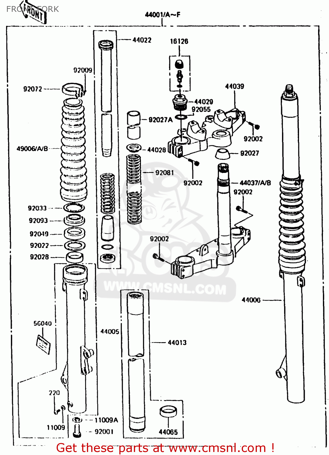 FRONT FORK KL600B1 1985 EUROPE UK FR GR IT NR SD WK
