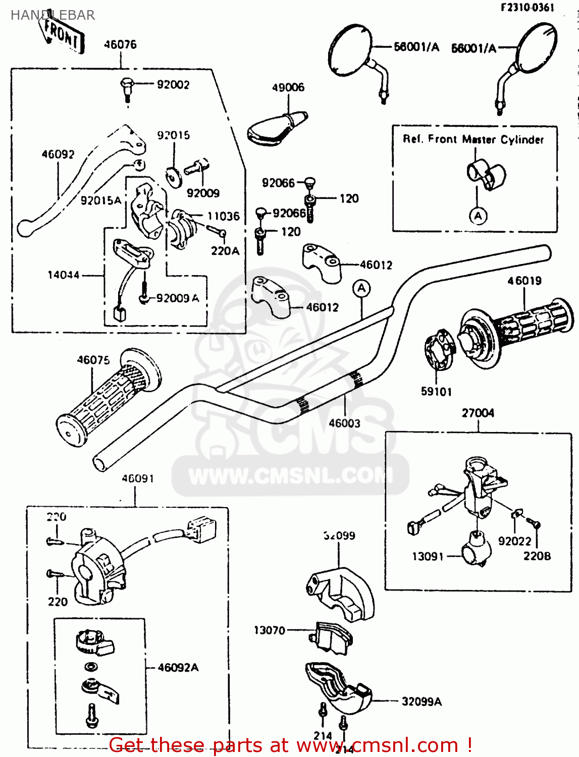 HANDLEBAR KL600B2 1986 EUROPE UK FR CP GR IT NR SD SP WG