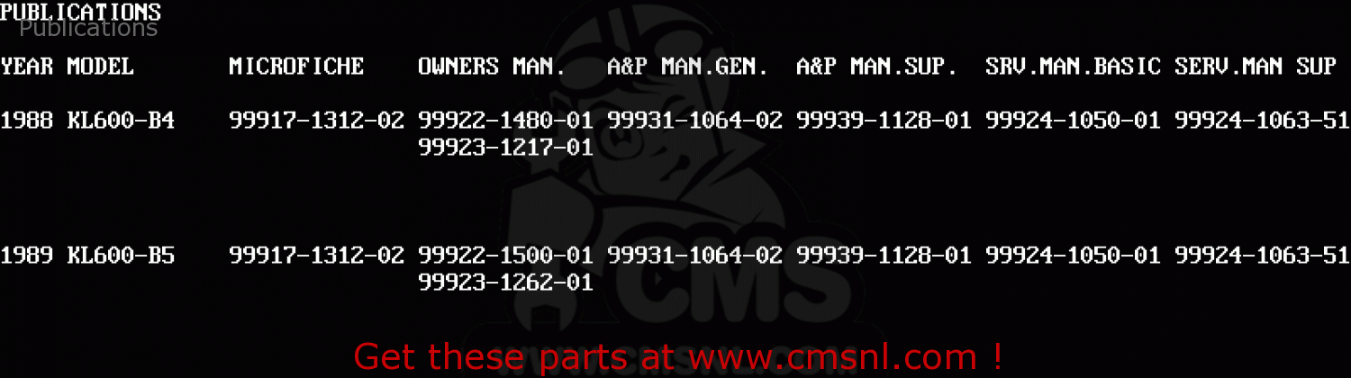 Publications KL600B4 KLR600 1988 EUROPE UK FG