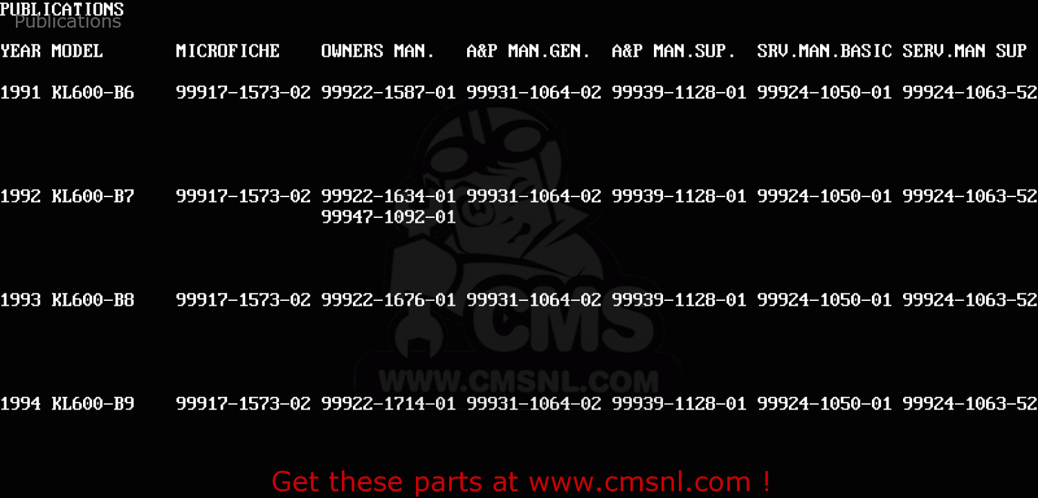 Publications KL600B8 KLR600 1993 GREECE