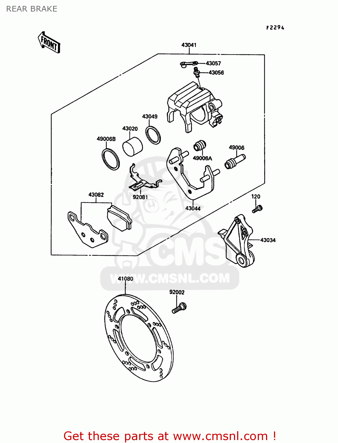 REAR BRAKE KL650A1 KLR650 1987 EUROPE FR UK AR FG GR IT NR SD SP ST