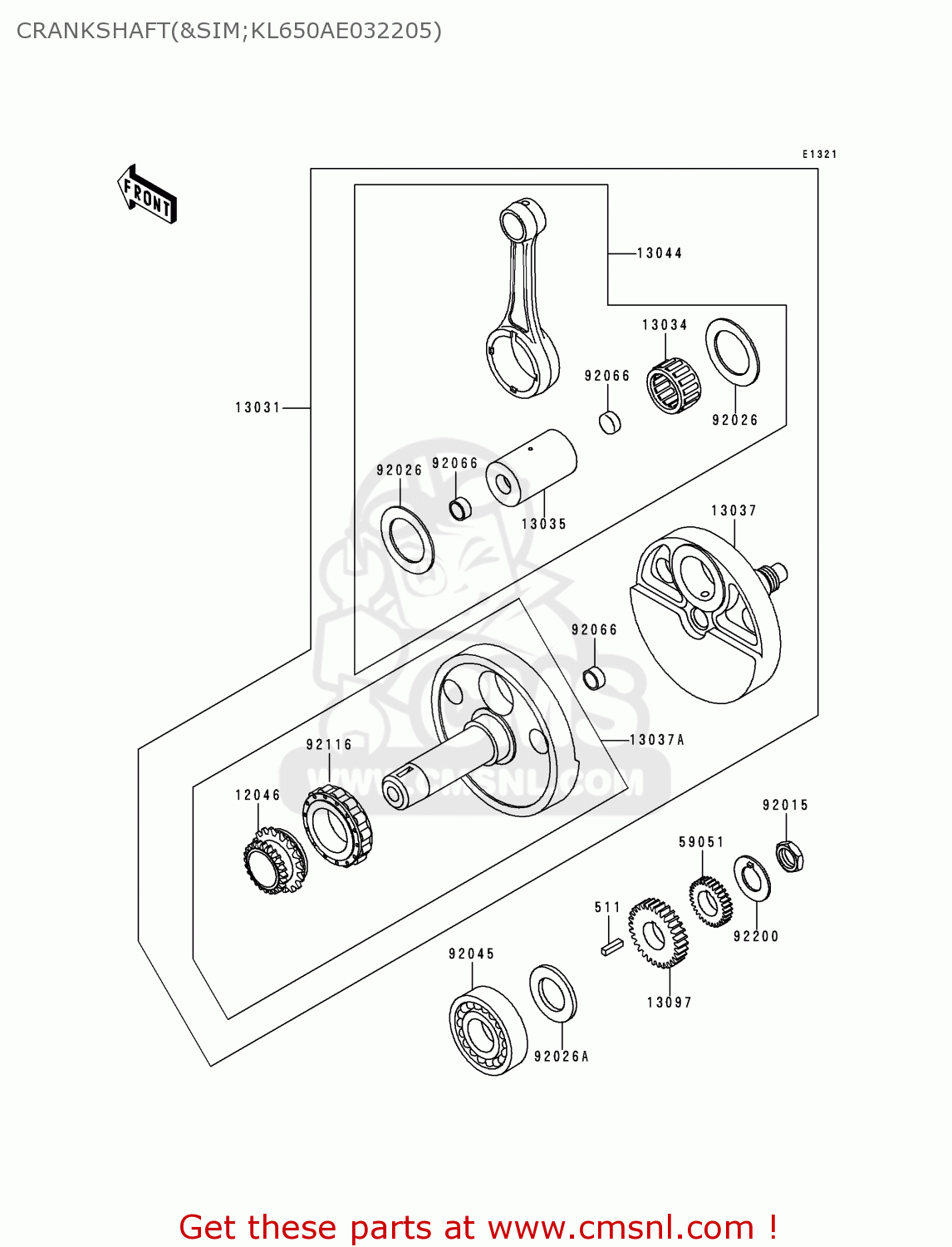 CRANKSHAFT(&SIM;KL650AE032205) KL650A10 KLR650 1996 USA CALIFORNIA CANADA