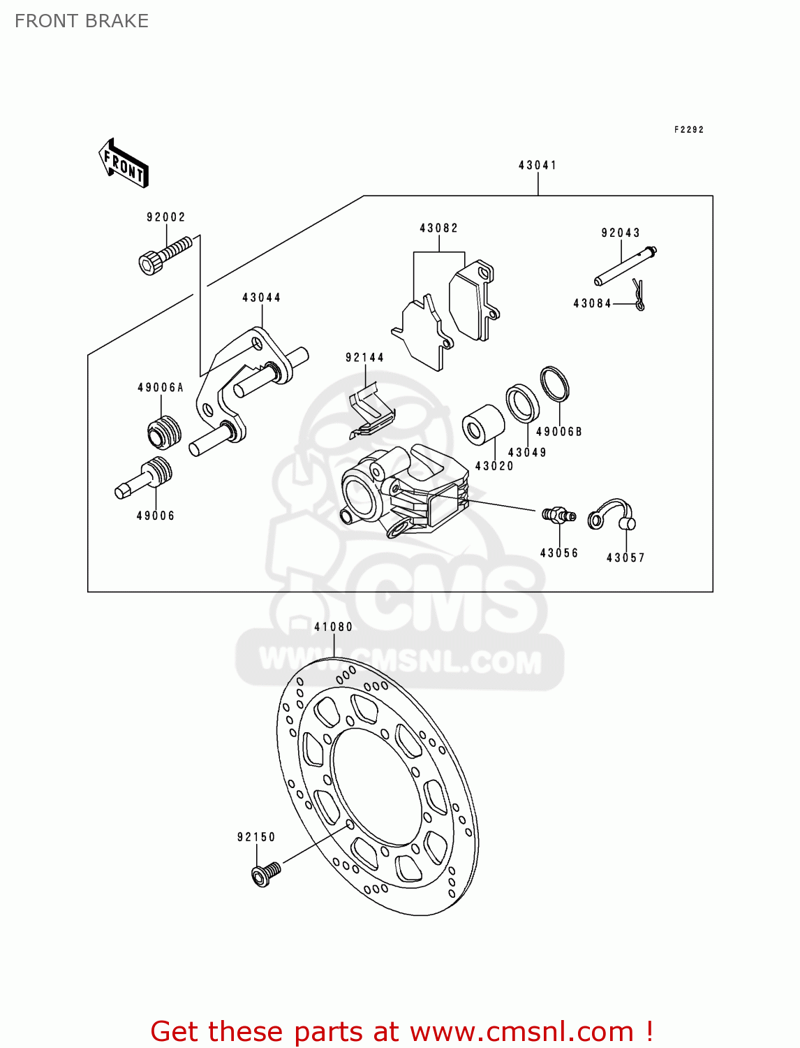 FRONT BRAKE KL650A10 KLR650 1996 USA CALIFORNIA CANADA