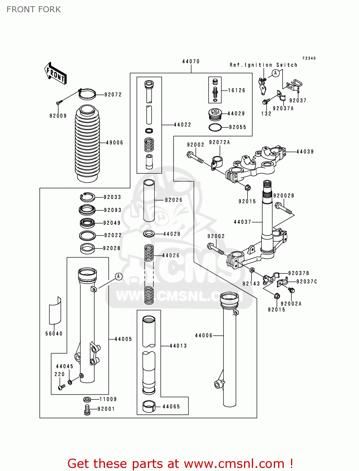 FRONT FORK KL650A10 KLR650 1996 USA CALIFORNIA CANADA